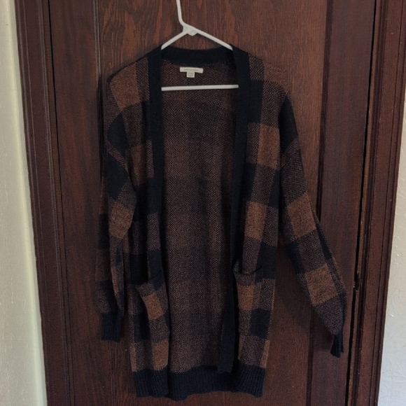 American Eagle Outfitters Brown & Navy Checkered Soft Long Cardigan Size XS - Picture 1 of 7